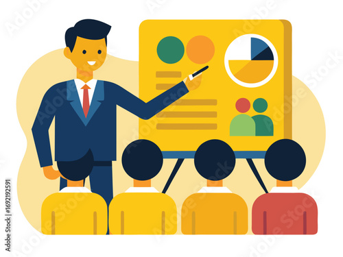 Classroom Education Concept with Teacher and Board