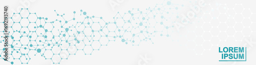 Health care or medical abstract background with hexagons, lines and dots. Scientific innovation banner template concept. Biology and pharmaceutical technology background. Vector illustration.