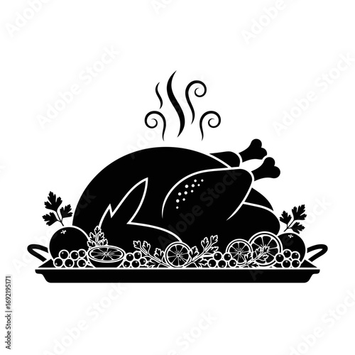 Vector art of silhouette of a roasted turkey on a platter, , perfect for thanksgiving or holiday dinner invitations and decorations