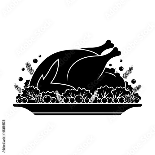 Vector art of silhouette of a roasted turkey on a platter, , perfect for thanksgiving or holiday dinner invitations and decorations