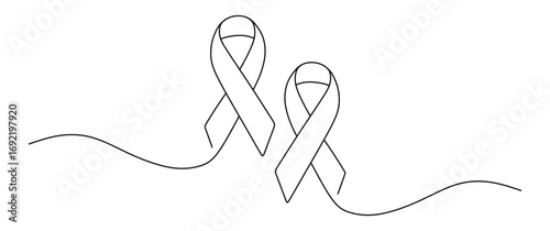 Continuous line art of a ribbon as a form of support for people with HIV or AIDS with curved and twisted lines. International AIDS Day. Vector illustration