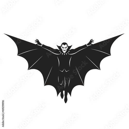 Obraz na plátně Vector art of a spooky vampire with bat wings flying, a classic halloween monste
