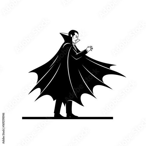 Obraz na plátně Vector art of a classic vampire with cape standing, a halloween monster with a c