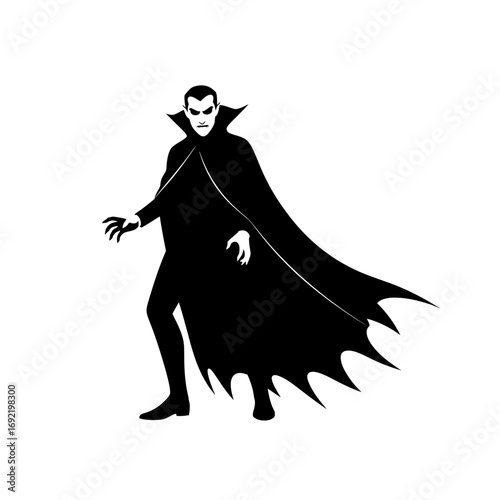 Vector art of terrifying vampire with sharp claws and a flowing cape, a classic symbol of halloween and gothic horror