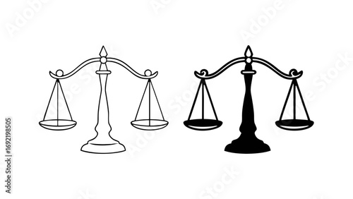 Balance Scale Icon in Outline and Solid Black Vector Style