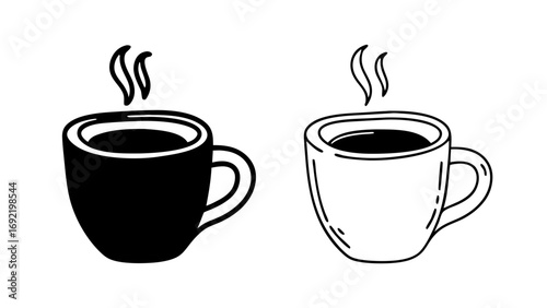 Coffee Cup Icon in Outline and Solid Black Vector Style