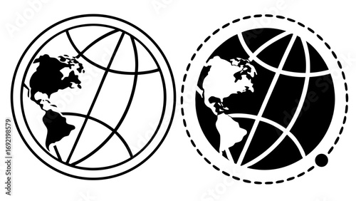 Global Earth Icon in Outline and Solid Black Vector Style