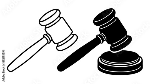 Judge Gavel Icon in Outline and Solid Black Vector Style