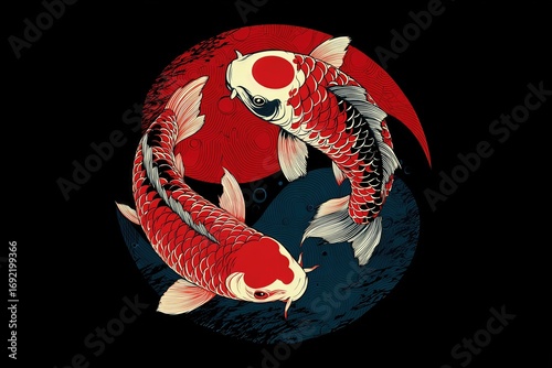 Japanese Koi Fish in a Yin Yang Symbol of Harmony