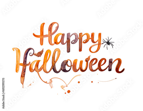  Happy Halloween Schriftzug isoliert – Freigestellter Halloween-Text auf weißem Hintergrund