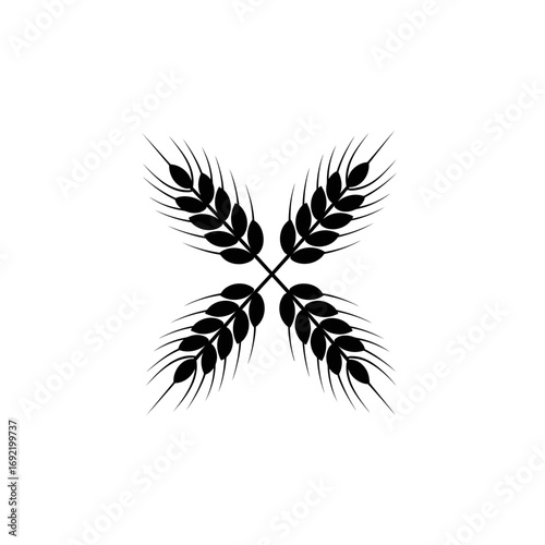 Vector art of four wheat ears crossed, representing harvest, agriculture, and the beauty of nature in a minimalist design