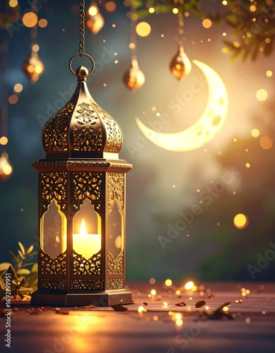 Ornate lantern, moonlit scene