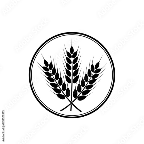Vector art of three wheat ears in a circle, a classic emblem of agriculture, representing nourishment, growth, and sustainability
