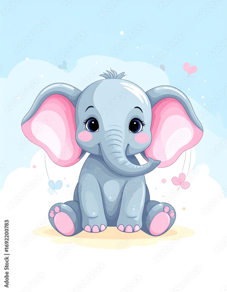 Fototapeta premium Cute cartoon elephant on a pastel background