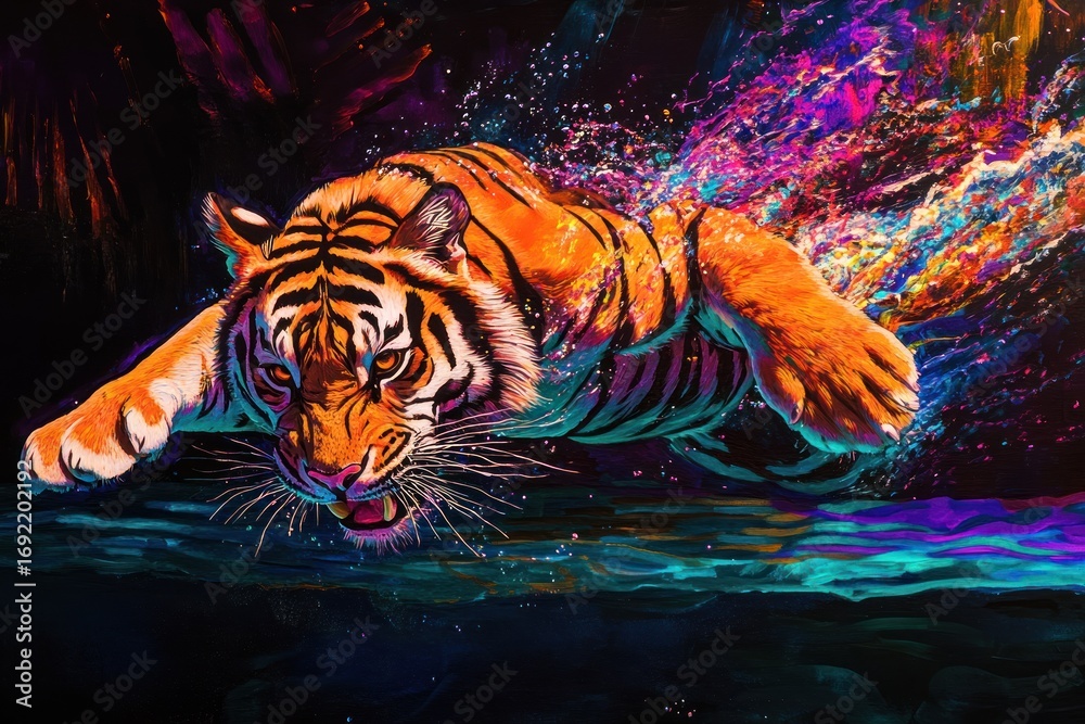 custom made wallpaper toronto digitalVibrant tiger leaping through a splash of color