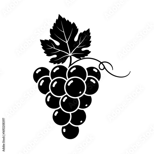 Illustration of a bunch of grapes with a leaf, showcasing the fruits natural beauty and vineyard harvest