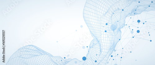 Template for science or technology presentation. Plexus style background with wireframe wave.