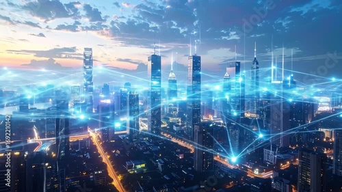 Wallpaper Mural Modern Metropolis Illuminated: Futuristic Cityscape Showcasing Digital Infrastructure Torontodigital.ca