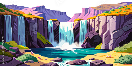 Hidden Icelandic canyon with waterfall, mossy cliffs, remote natural wonder, peaceful untouched beauty