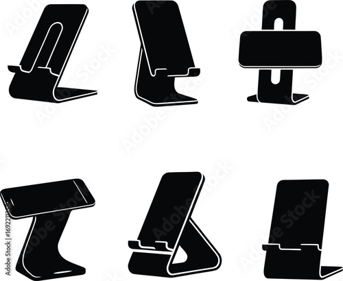 Set of phone holder stands for smart devices vector illustration, electronics accessories.