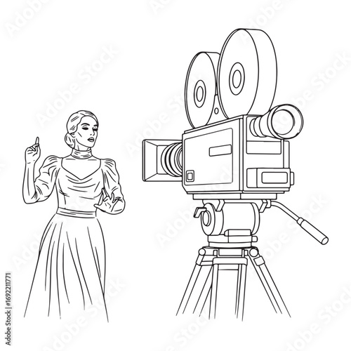 Artistic Film Actress Lineart – Actress Vector Illustration with Refined Shape – Actress Drawing – Line Art Drawing of Actress – Actress Icon