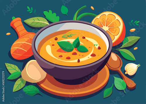 Hearty pumpkin soup in a bowl.