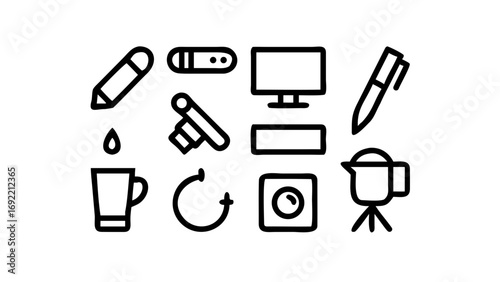 Creative process icons design vector illustration with pen pencil and camera elements vector