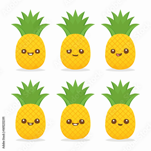 Adorable happy pineapples with cute faces bring joy and sweetness to any design project
