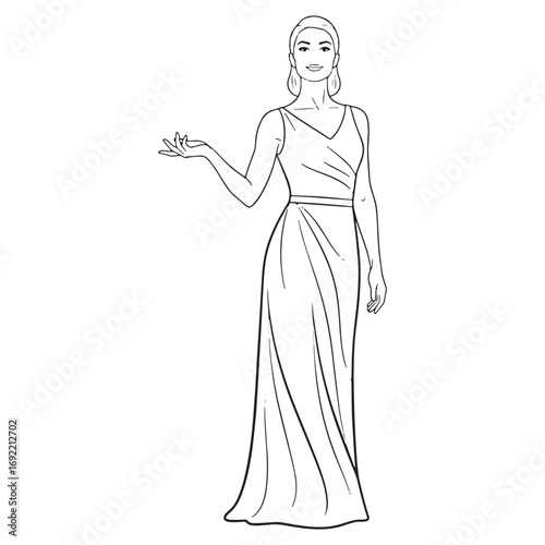 Stage Actress Lineart – Actress Vector Illustration with Theatrical Design – Actress Drawing – Line Art Drawing of Actress – Actress Icon