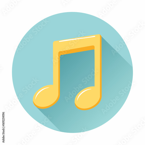 Vibrant yellow eighth note icon with a long shadow, symbolizing music, creativity, and sound.