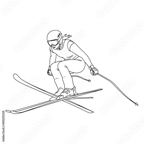 Balanced Alpine Skier Lineart – Alpine Skier Vector Outline Drawing with Smooth Skiing Details – Alpine Skier Drawing – Vector of Alpine Skier – Alpine Skier Outline