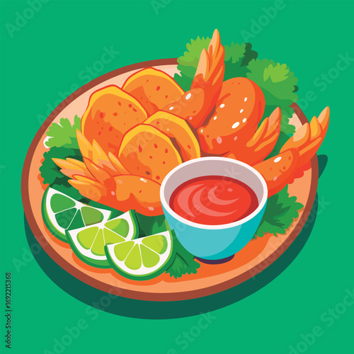 Crispy shrimp with dipping sauce.