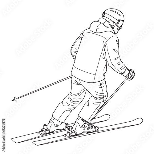 Refined Winter Alpine Skier Lineart – Alpine Skier Vector Illustration with Defined Athletic Style – Alpine Skier Drawing – Line Art Drawing of Alpine Skier – Alpine Skier Icon
