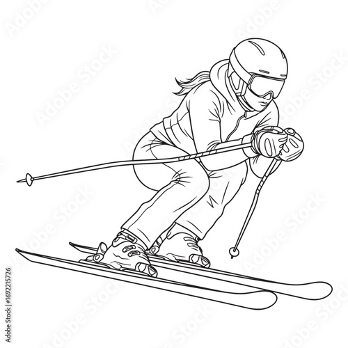 Modern Alpine Skier Lineart – Alpine Skier Vector Outline Drawing with Refined Sports Shape – Alpine Skier Drawing – Vector of Alpine Skier – Alpine Skier Outline