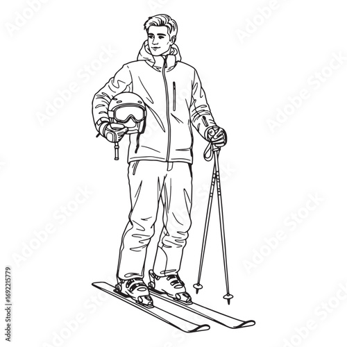 Clean Alpine Skier Lineart – Alpine Skier Vector Illustration with Artistic Winter Athlete Concept – Alpine Skier Drawing – Line Art Drawing of Alpine Skier – Alpine Skier Icon