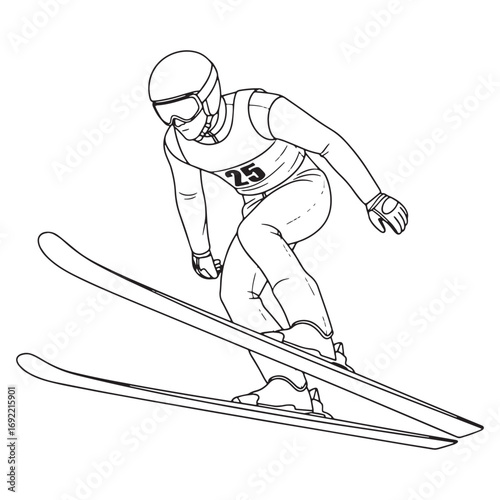 Defined Alpine Skier Lineart – Alpine Skier Vector Outline Drawing with Professional Skiing Form – Alpine Skier Drawing – Vector of Alpine Skier – Alpine Skier Outline