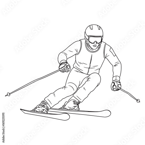 Stylish Alpine Skier Lineart – Alpine Skier Vector Illustration with Minimal Winter Sports Shape – Alpine Skier Drawing – Line Art Drawing of Alpine Skier – Alpine Skier Icon