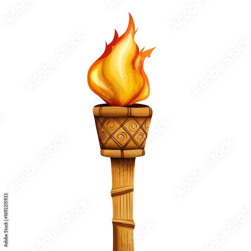 Vector Bamboo Tiki Torch with Flame Isolated PNG