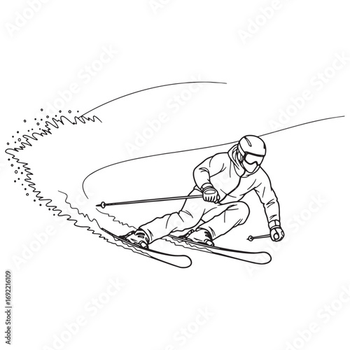 Refined Alpine Skier Lineart – Alpine Skier Vector Outline Drawing with Balanced Skiing Details – Alpine Skier Drawing – Vector of Alpine Skier – Alpine Skier Outline