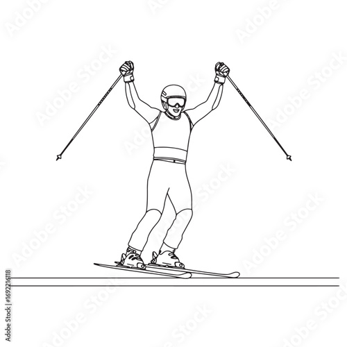 Athletic Alpine Skier Lineart – Alpine Skier Vector Illustration with Refined Sports Concept – Alpine Skier Drawing – Line Art Drawing of Alpine Skier – Alpine Skier Icon