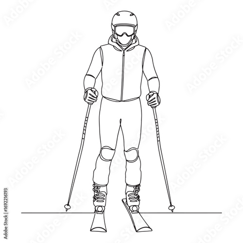 Symbolic Alpine Skier Lineart – Alpine Skier Vector Outline Drawing with Smooth Winter Sports Style – Alpine Skier Drawing – Vector of Alpine Skier – Alpine Skier Outline