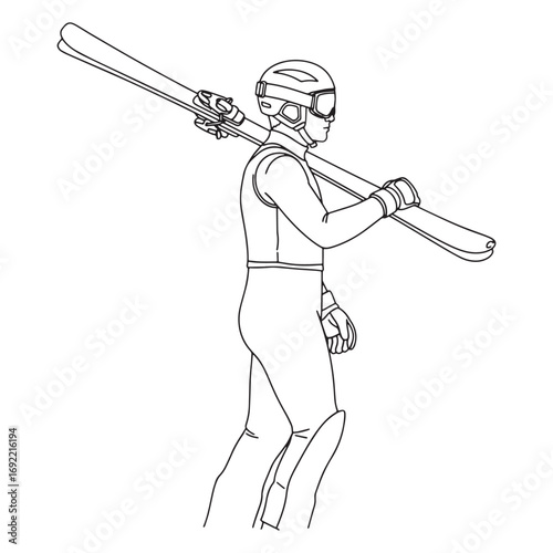 Minimalist Alpine Skier Lineart – Alpine Skier Vector Illustration with Elegant Skiing Shape – Alpine Skier Drawing – Line Art Drawing of Alpine Skier – Alpine Skier Icon