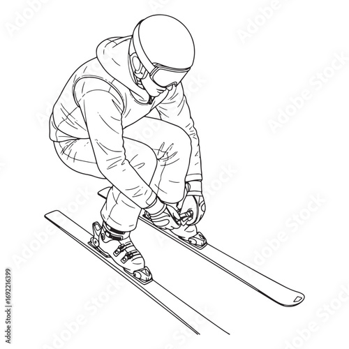 Competitive Alpine Skier Lineart – Alpine Skier Vector Outline Drawing with Refined Skiing Style – Alpine Skier Drawing – Vector of Alpine Skier – Alpine Skier Outline