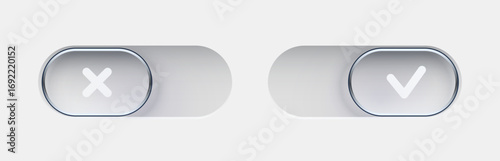 On and Off toggle switch buttons. Modern liquid glass button set. Material design switch set.