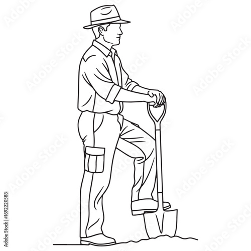 Excavation Site Archaeologist Lineart – Archaeologist Vector Outline Drawing with Relic Details – Archaeologist Drawing – Vector of Archaeologist – Archaeologist Outline