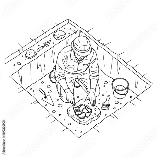 Historical Research Archaeologist Lineart – Archaeologist Vector Outline Drawing with Scientific Theme – Archaeologist Drawing – Vector of Archaeologist – Archaeologist Outline