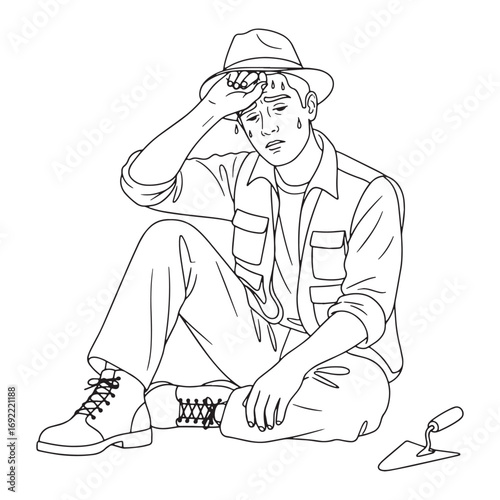 Fossil Research Archaeologist Lineart – Archaeologist Vector Outline Drawing with Heritage Theme – Archaeologist Drawing – Vector of Archaeologist – Archaeologist Outline