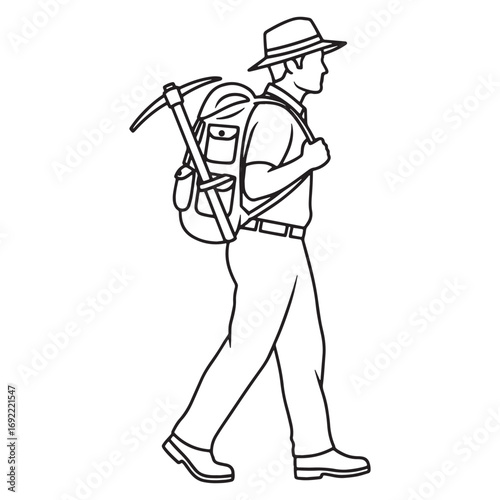 Ancient Site Study Archaeologist Lineart – Archaeologist Vector Outline Drawing with Academic Symbolism – Archaeologist Drawing – Vector of Archaeologist – Archaeologist Outline