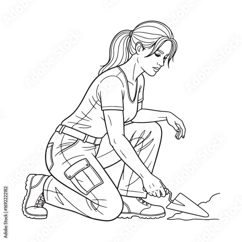 Field Archaeologist Lineart – Archaeologist Vector Outline Drawing with Ancient Excavation Details – Archaeologist Drawing – Vector of Archaeologist – Archaeologist Outline