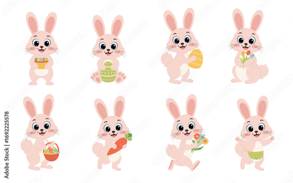 Obraz premium Easter bunny. Easter rabbit. Cute animals characters of easter rabbit in different poses and actions. Cute animals set with easter bunny.